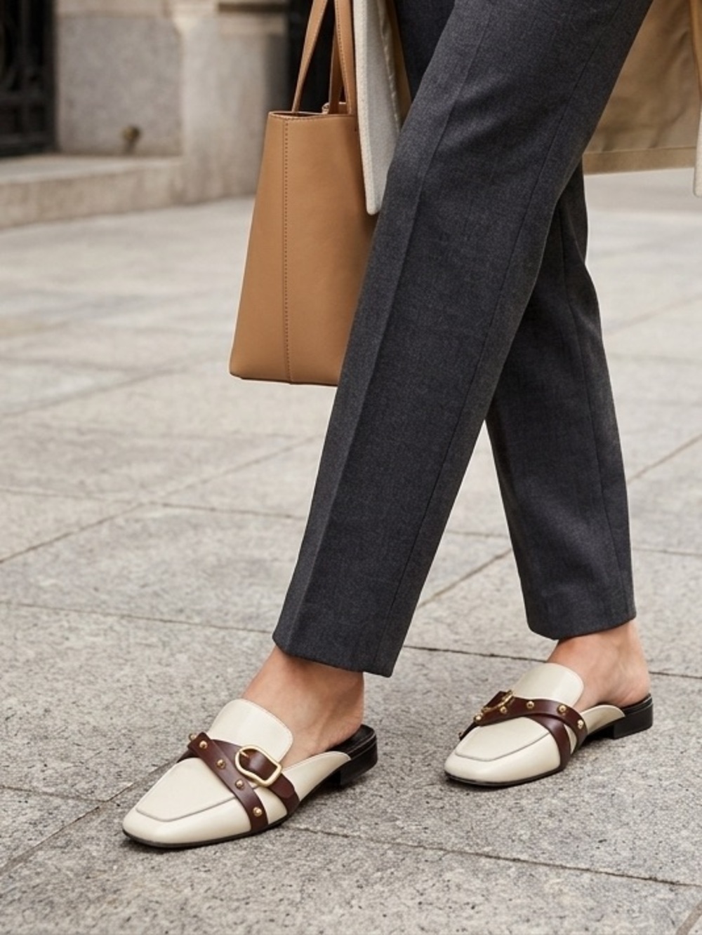 Elegant Cream and Brown Women's Loafers